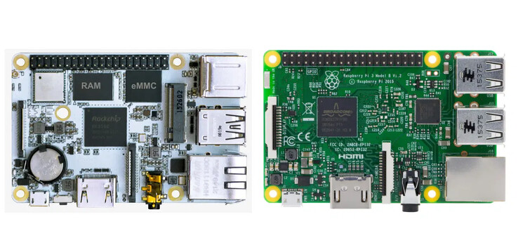 The Boardcon Compact3566 next to a Raspberry Pi 3 Model B. (Image source: CNX Software)
