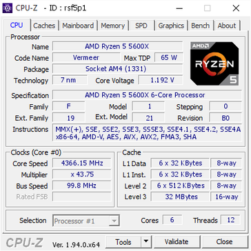 AMD Ryzen 5 5600X CPU-Z info. (Source: CPU-Z Validator)