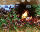 Yield Fall of Rome screenshot showing a village burning 