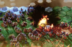 Yield Fall of Rome screenshot showing a village burning 