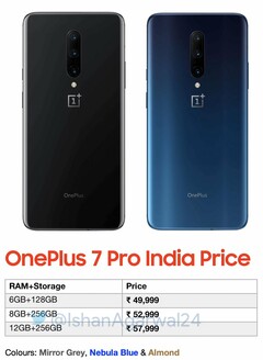 OnePlus 7 Pro Indian pricing. (Source: Ishan Agarwal on Twitter)