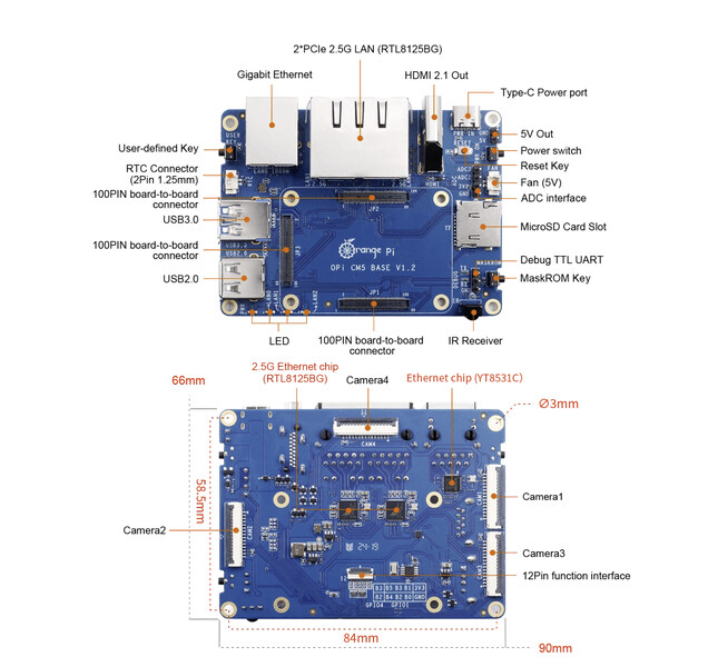 OrangePi CM5 carrier board. (Image source: Orange Pi)