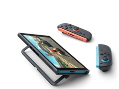 Nintendo Switch 2 on kickstand with Joy-Cons detached.