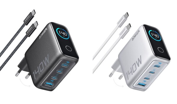 The Anker 140W Charger has three USB-C ports and a single USB-A port. (Image source: Anker)