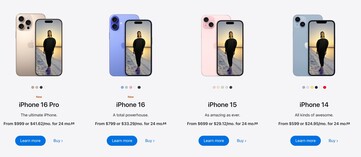 Apple's iPhone page before the launch of the iPhone 16E has the iPhone 14. (Image source: Apple)