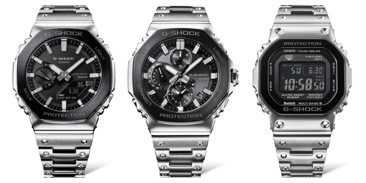 From left to right: the Casio G-Shock GM-B2100BT-1A, GMC-B2100BT-1A and GMW-B5000BT-1 watches. (Image source: Casioblog)