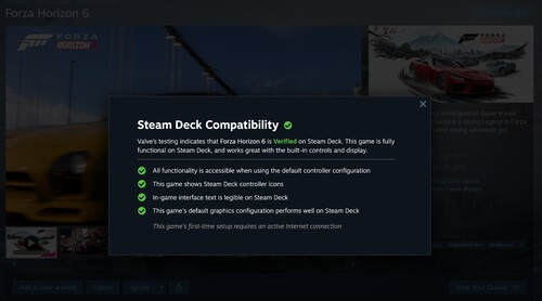 Forza Horizon 6 Steam Deck verified rating