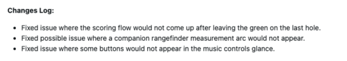 The change log for software version 9.04 for the Garmin Approach S44 smartwatch