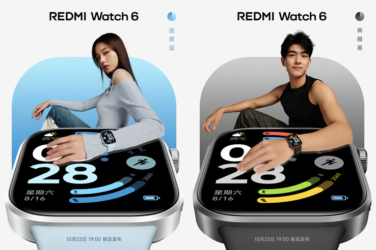 Elegant Black and Mist Blue colorway of the Redmi Watch 6 (Image source: Xiaomi)