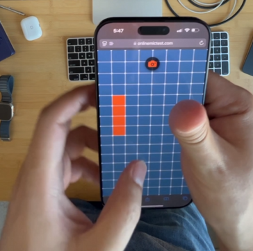 The palm rejection kicking in on the iPhone 16, locking all inputs, whereas...