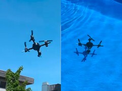 The drone flying in the air and swimming underwater (Image source: Andrei Copaci; edited screenshot)