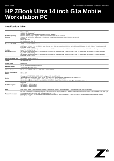 HP ZBook Ultra 14 G1a specifications