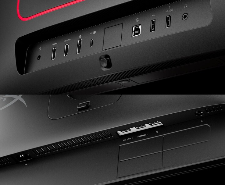 HyperX Omen 27qs (top) and Omen 27q (bottom) QD-OLED gaming monitors showing rear connectivity layouts (Image source: HP)