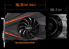 Gigabyte&#039;s GTX 1080 Mini ITX 8G is 3.7-inch shorter than Nvidia&#039;s reference card. (Source: Gigabyte)