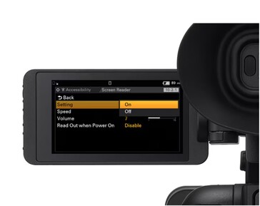 The camcorders have a screen reader feature and font size adjustment for users with vision impairments. (Image source: Sony)