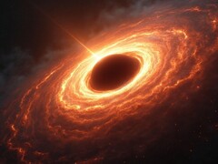 An AI-generated image showing a black hole and its accretion disk.