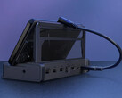 Asus ROG Bulwark DG300 is positioned to be an universal docking station. Pictured: the dock connected to a phone. (Image source: Asus)