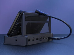 Asus ROG Bulwark DG300 is positioned to be an universal docking station. Pictured: the dock connected to a phone. (Image source: Asus)