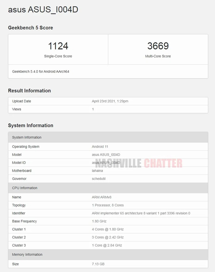 The "ZenFone 8" breaks cover on Geekbench. (Source: Geekbench via NashvilleChatter)