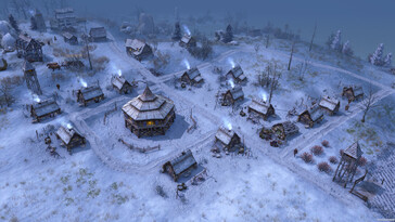 An image showing a snowy village in Farthest Frontier.