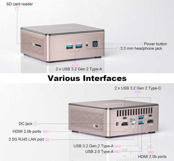 The GEEKOM A5 Mini PC sports a versatile selection of ports