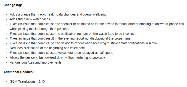 The release notes for beta version 15.16 for the Garmin Venu X1. (Image source: Garmin)