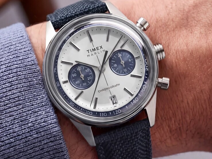 Close-up of the Timex Marlin Jet Chronograph TW2Y89900 on a wrist.