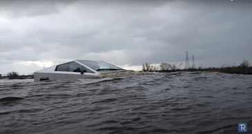 The Cybertruck gets pushed to its limits as the final tide rises (image: TechRax / YouTube)