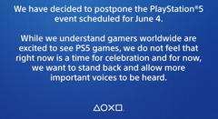 The news of the PS5 event postponement attracted over 5,000 replies within 30 minutes of being posted. (Image source: @PlayStation)