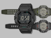An image of the Casio AE-1600HX-1BV overlaid over two watches.