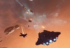Jump Space ship flying in space shooting enemy ships