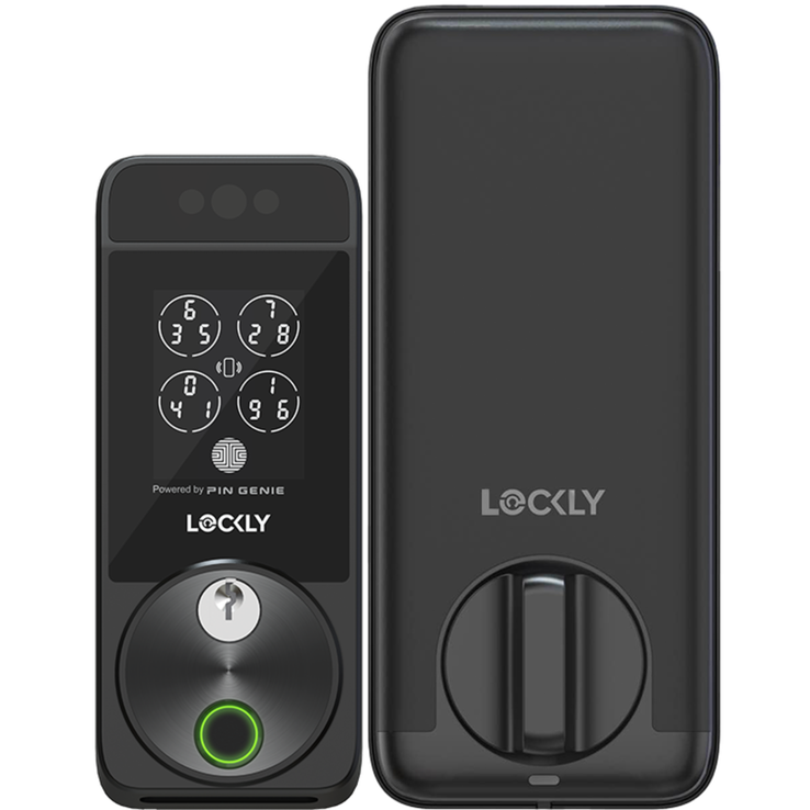 Lockly's Visage has a plethora of unlocking options: face unlock, biometrics, RFID cards, PIN keycodes, and good ol' metal keys. (Source: Lockly)