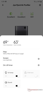 Additional settings for beeping sounds, filter, UV light, and firmware updates