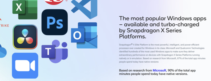 Qualcomm gives an overview about popular apps running natively on ARM Windows (Image source: Qualcomm)