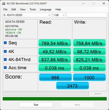 Performance Test with the ADATA SE920 via USB4