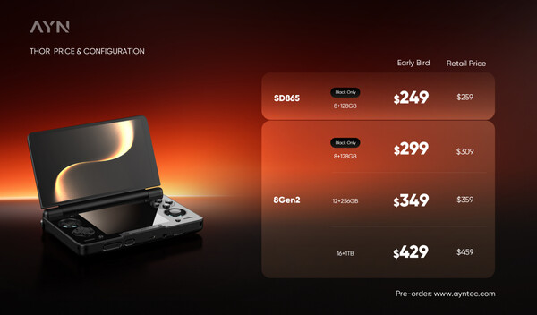 Buyers of the AYN Thor will be able to save some money if they buy it at the early bird price. (Image source: AYN Thor)