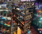 Crypto mining rig with NVIDIA cards (image: miner69niner/Reddit, edited)