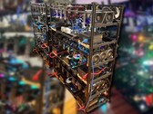 Crypto mining rig with NVIDIA cards (image: miner69niner/Reddit, edited)
