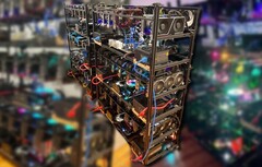 Crypto mining rig with NVIDIA cards (image: miner69niner/Reddit, edited)