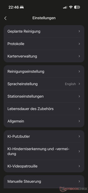 Menu with many settings