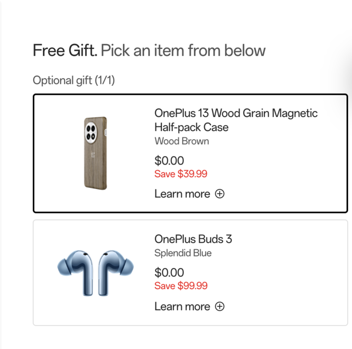 Gift options with the purchase of the OnePlus 13. (Image source: OnePlus)