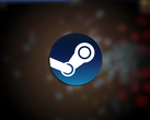 Pictured - the Steam logo overlaid on a blurred screenshot from the game Power Fantasy. (Image source: Steam - edited)