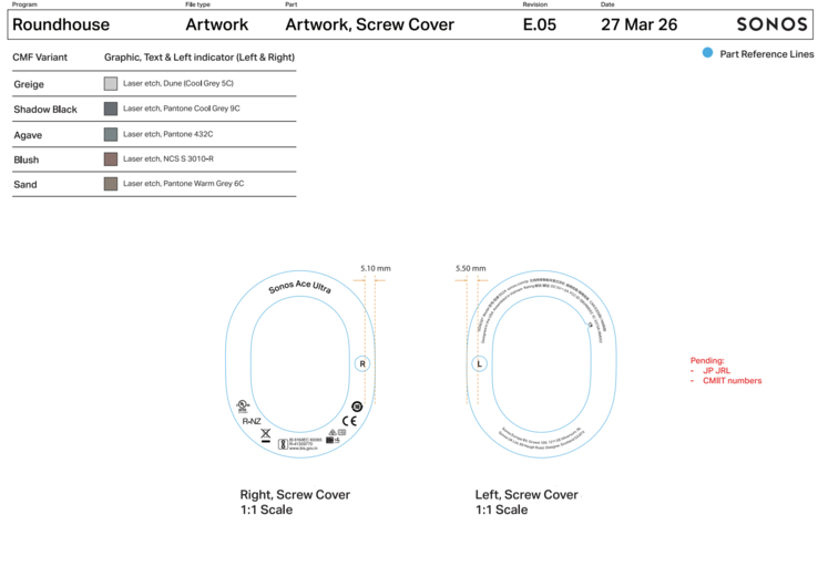 FCC filing of the Sonos Ace Ultra.