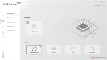 Five preset power profile settings: Smart Auto AI, High Performance, Balanced, Silent, and Super Battery