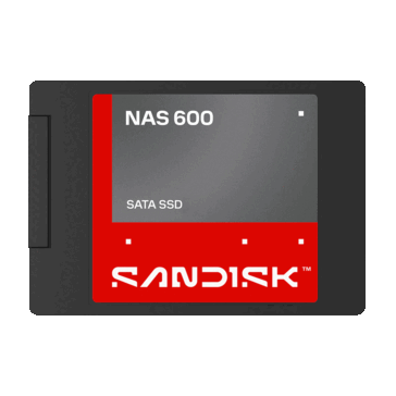 SanDisk NAS 600 2.5-inch SATA solid-state drive with a red and gray label