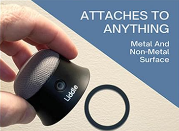 A stick-on metal ring allows the Liddle Speaker Pro to attach magnetically to any object. (Image source: Liddle Speaker)
