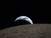An image showing the Moon and the Earth.