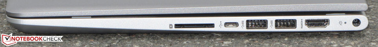 right: SD card reader, 3x USB 3.1 Gen. 1 (1x Type-C, 2x Type-A), HDMI, power