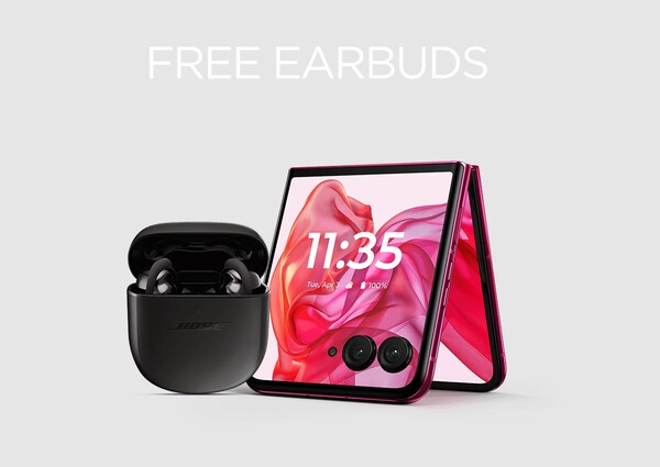 A free pair of premium earbuds makes the Razr+ 2024 a tempting purchase. (Image source: Motorola).