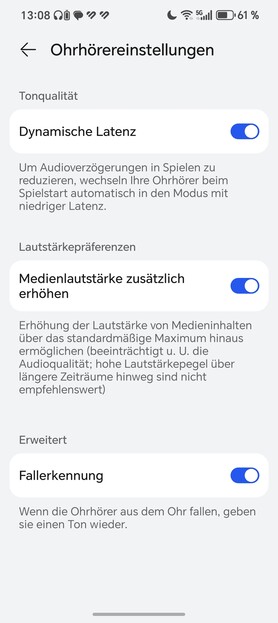 Earbud settings: Google Android